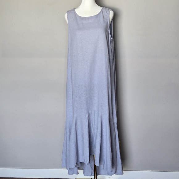 CYNTHIA ROWLEY Linen Hi-Low Tiered Maxi Sleeveless Lagenlook Beachy Boho Dress - Picture 1 of 10